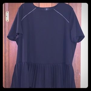 Black peplum top with sliver sleeve detailing